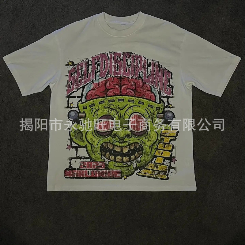 American Cartoon Graphic T-Shirt Harajuku Stucco Gothic Oversized T-Shirt Couple Y2k Top South Korea Gothic Men's Short Sleeve