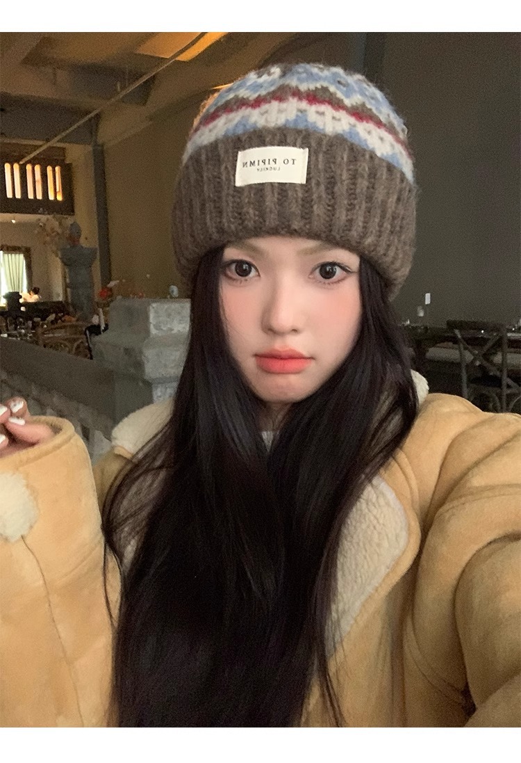 Cappello da donna in maglia di lana vintage, vestibilità ampia, circonferenza della testa ampia, caldo cappello di protezione per le orecchie, cappello che snellisce il viso_voghion.com