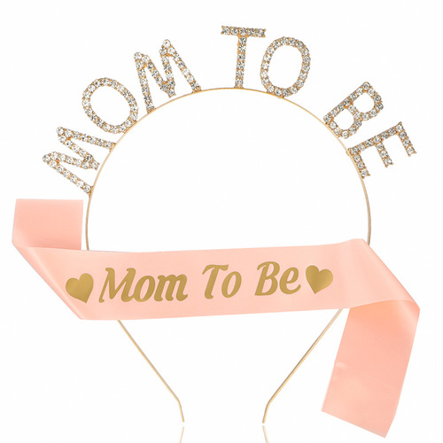 Mother-to-be headdress and ribbon set MOM TO BE hairband crystal headband belt etiquette belt