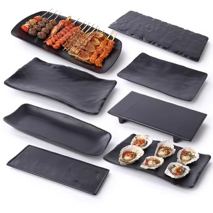 Barbecue shop commercial melamine imitation porcelain tableware black Frosted Hot pot large long plate Japanese tableware hot pot special large plate