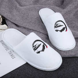 厂家供应酒店一次性拖鞋 水墨印花毛巾布加厚一次性拖鞋可批发