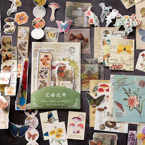 Message Century Voice Retro Material Pack Literary Handbook Collage Base Material Paper Decorative Stickers 100 Sheets 6 Styles