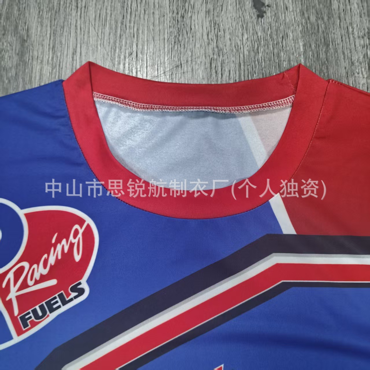 跨境赛车服红蓝拼色速干短袖T恤运动休闲上衣支持来图来样加工