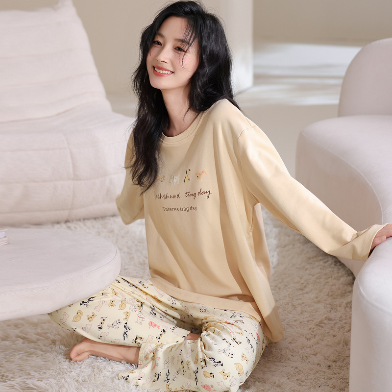 睡衣女长袖长裤纯棉薄款女士春秋季全棉家居服两件套装吸汗休闲风|undefined