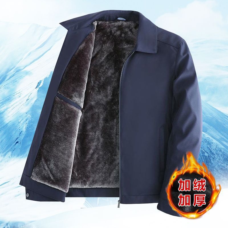 Abuelo popular de mediana edad y hombres de edad avanzada engrosada con forro polar abrigo de cuello alto otoño e invierno solapa de papá chaqueta a prueba de frío