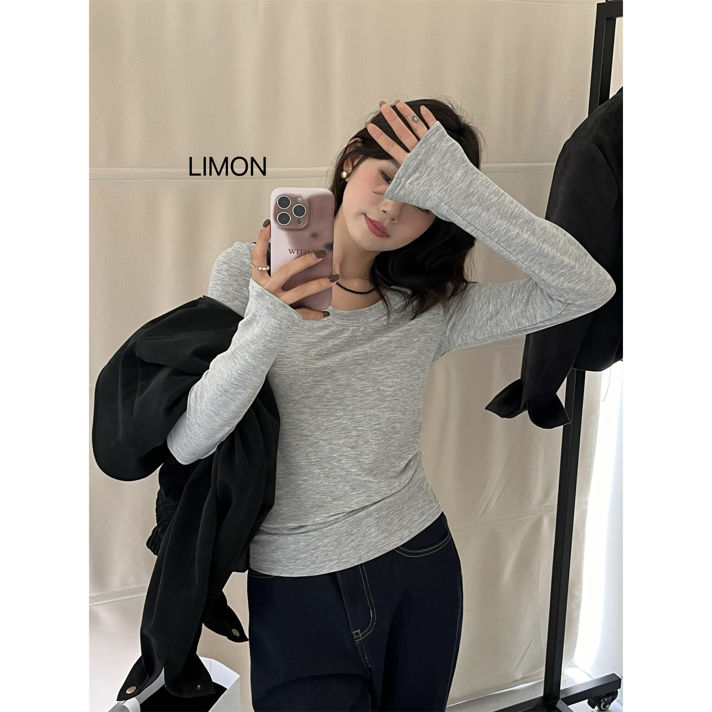 Liquidación sin devolución, té verde limón, camiseta delgada de manga larga de estilo coreano, diseño delgado y delgado, blusa de fondo ligeramente transparente image 4