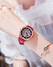 旋转手表旋转手表牛皮手表女网红抖音镶钻潮流时尚防水皮带女表