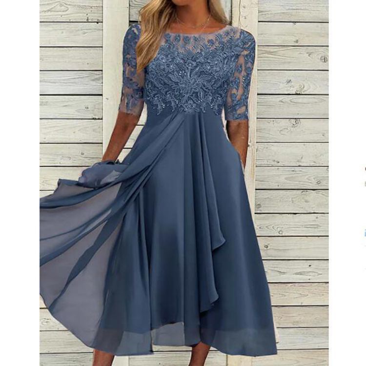 2025 estación europea transfronteriza vestido amazónico chiffon empalme encaje hueco vestido de dama de honor vestido de noche mujer