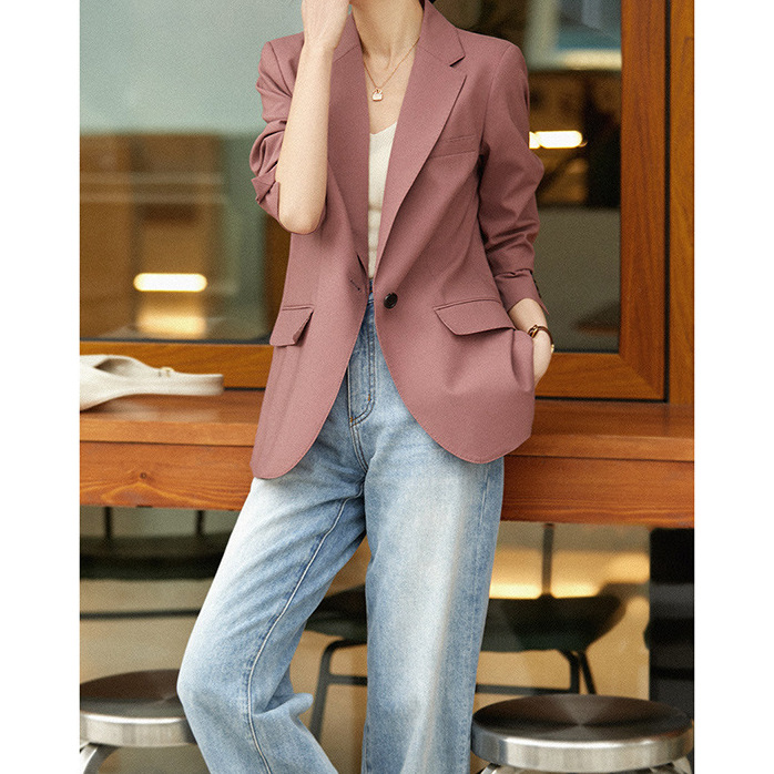 Tailored Fine Wool Notch Lapel Slim-Fit Blazer with Shoulder Pads, 2026 Spring New Style Elegant Women's Fashion