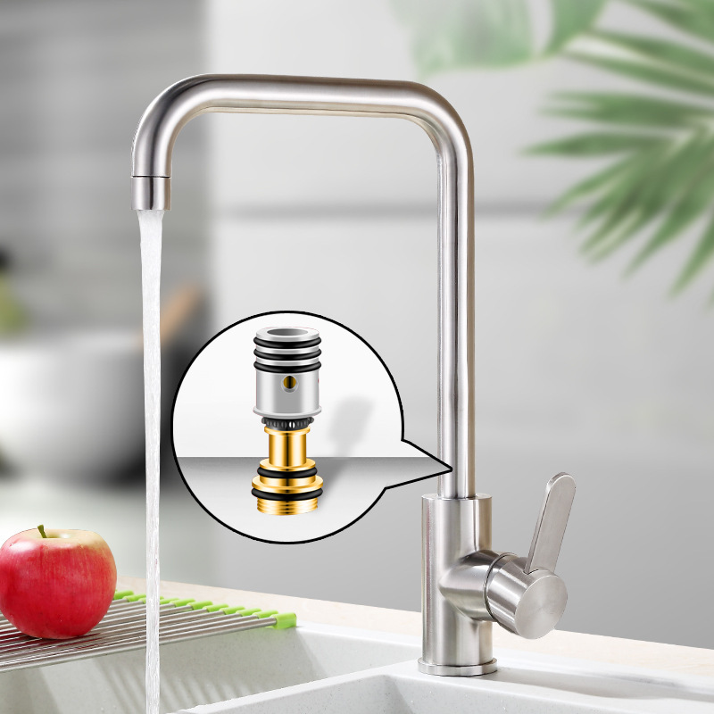 Big Seven-shaped Tube 304 Stainless Steel Vegetable Washing Basin Faucet Kitchen Faucet Hot and Cold Sink Rotatable Ball Swivel Core Big Seven-shaped Tube 304 Stainless Steel Vegetable Washing Basin Faucet Kitchen Faucet Hot and Cold Sink Rotatable Ball Swivel Core