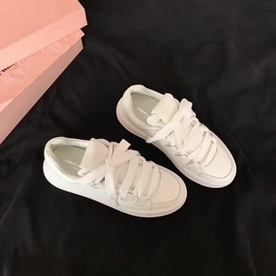 Su Yinyin's Same Style in Stock ~ Miu Shoes Cowhide Heightening Versatile Sneakers Women's Shoes Casual Bread Shoes Thick-Soled White Shoes