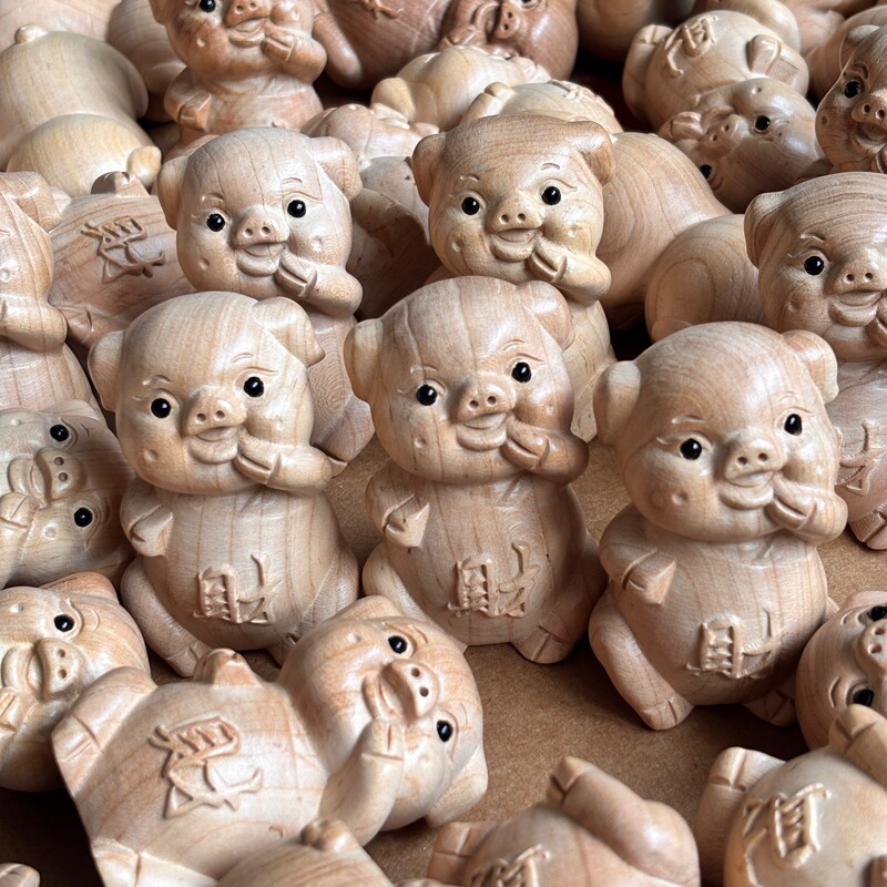 批发桃木十二生肖猪摆件木雕手工雕刻吉祥生日礼物工艺品家居|undefined