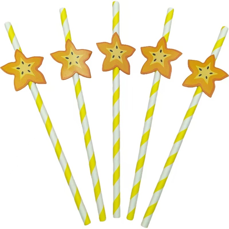 Pajar de papel de fiesta transfronteriza pajar de fruta de limón desechable degradable pajar de bebida de postre