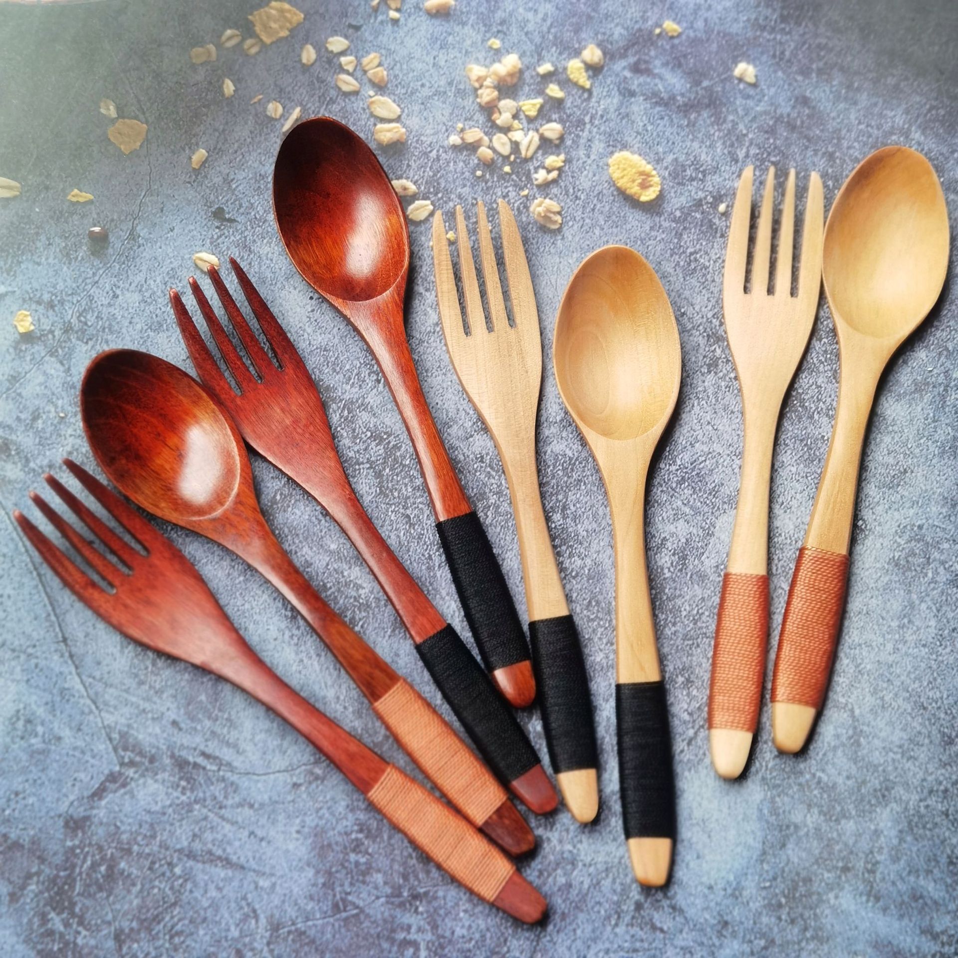 나무 숟가락, 포크, 젓가락, 일본 식기, 창작 꿀 스푼, 커피 스푼, 쌀 스푼, 나무 포크, 젓가락, 천 가방