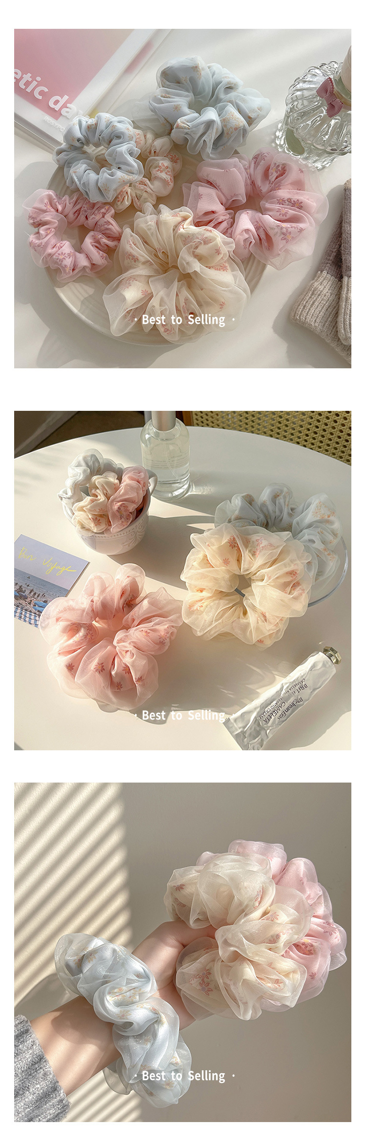 Sweet Ditsy Floral Gauze Hair Tie 1 Piece display picture 1