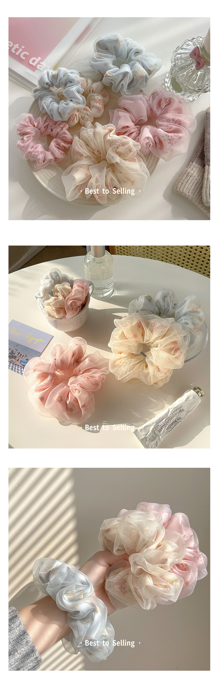25g Weight Hair Tie Hair Accessories Type 1 Piece Quantity Daily Occasion Sweet Ditsy Floral Gauze Hair Tie 1 Piece