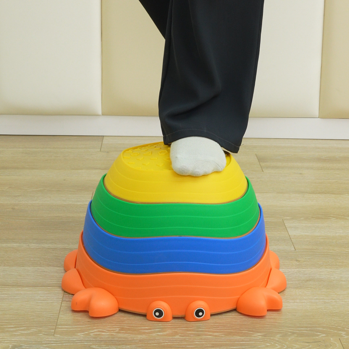 Cangrejo a través del río piedra de equilibrio para niños equipos de entrenamiento sensorial de movimiento para bebés caseros pedaleos sensoriales almohadilla táctil