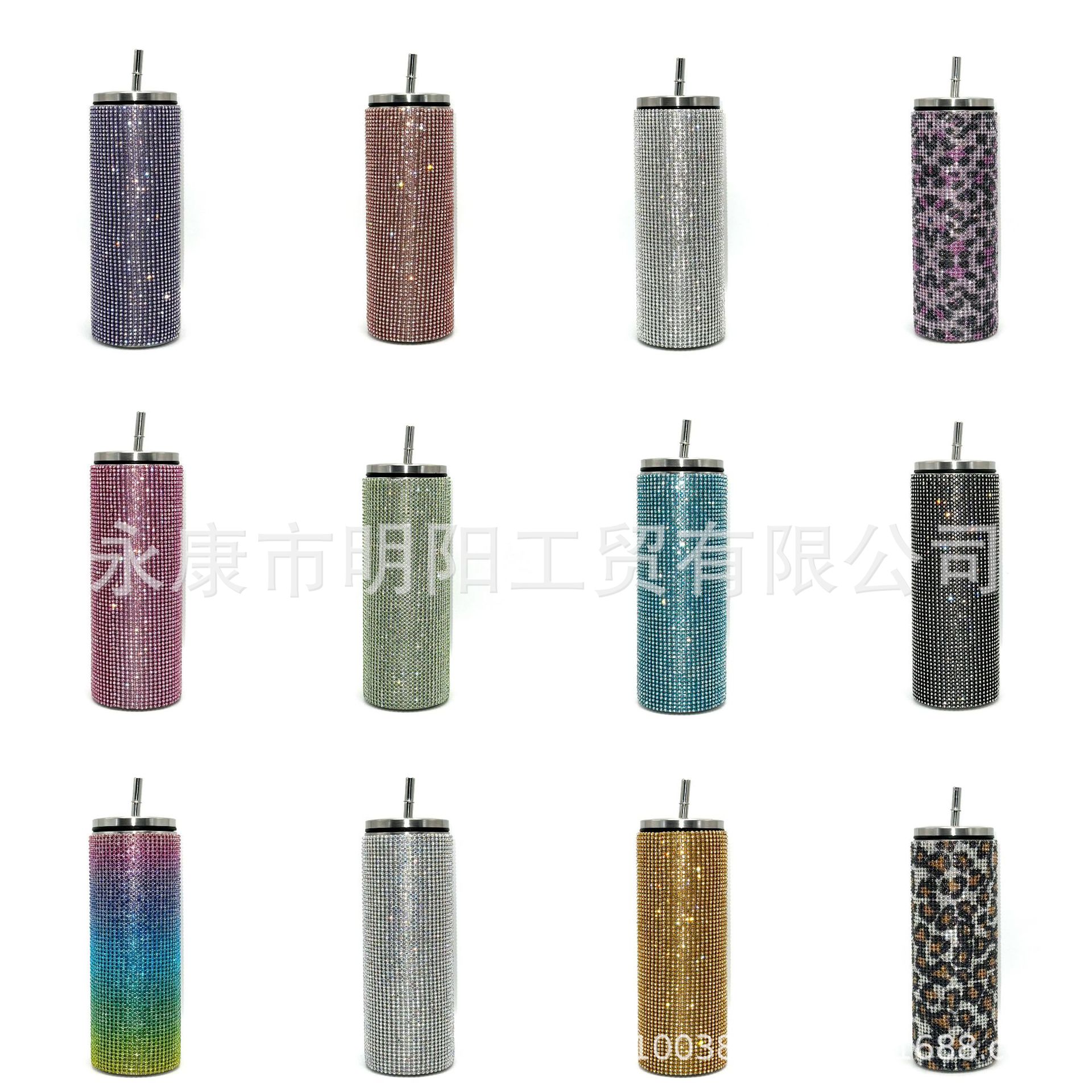 Amazon transfronterizo 20oz recta Copa de diamante recta Copa rhinestone taza de vacío de acero inoxidable taza de paja de vacío taza de café