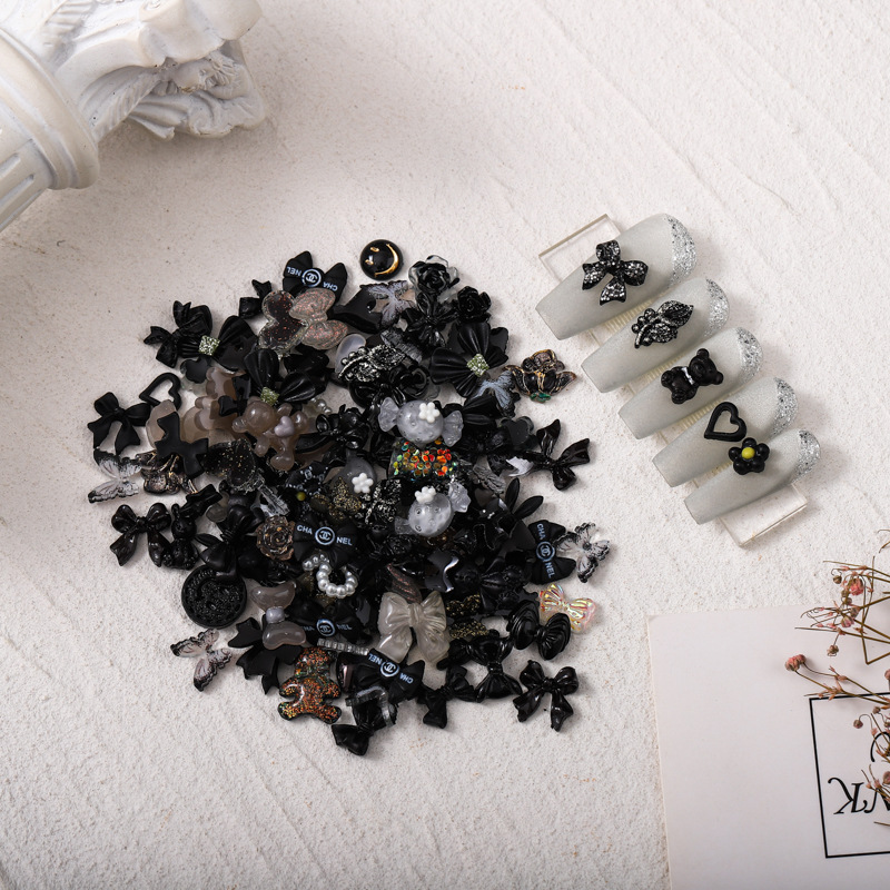 Mixed white black nail decoration
