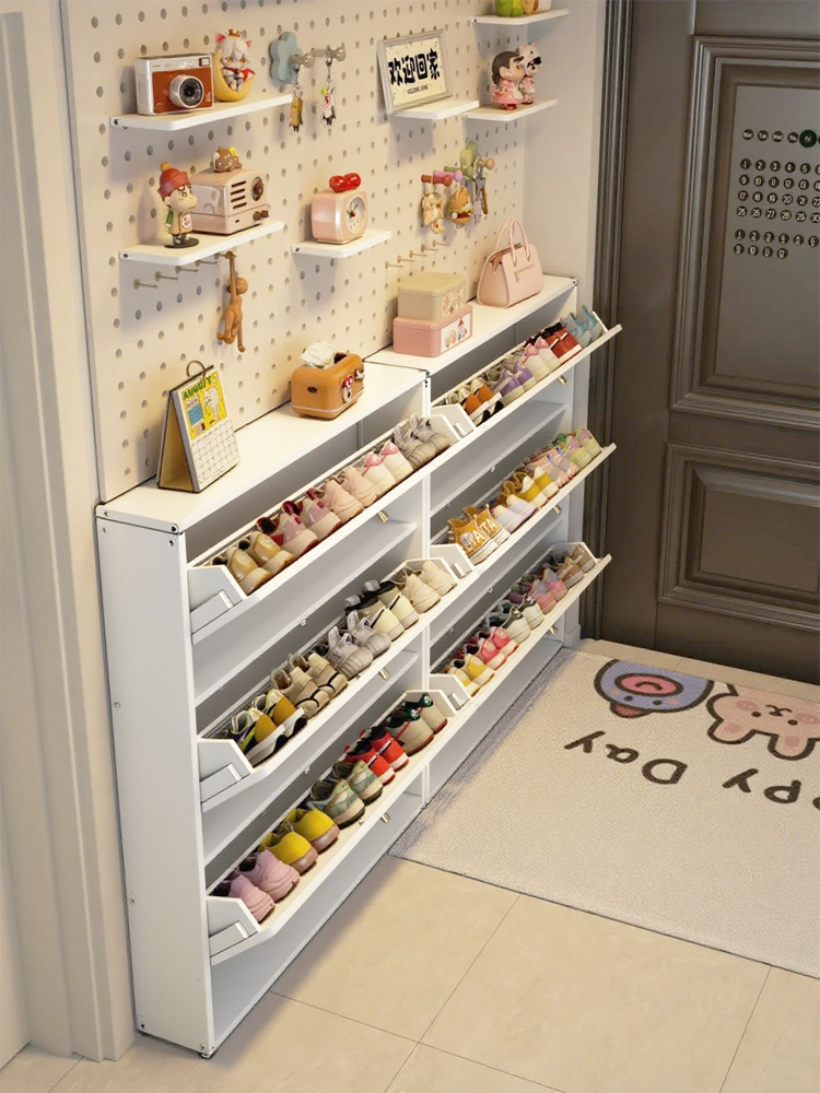 ✅ Tipping Bucket-Style Shoe Cabinet, Steel-Made Entryway Cabinet, Wall-Mounted and Freestanding Integrated Large-Capacity Small Storage Unit