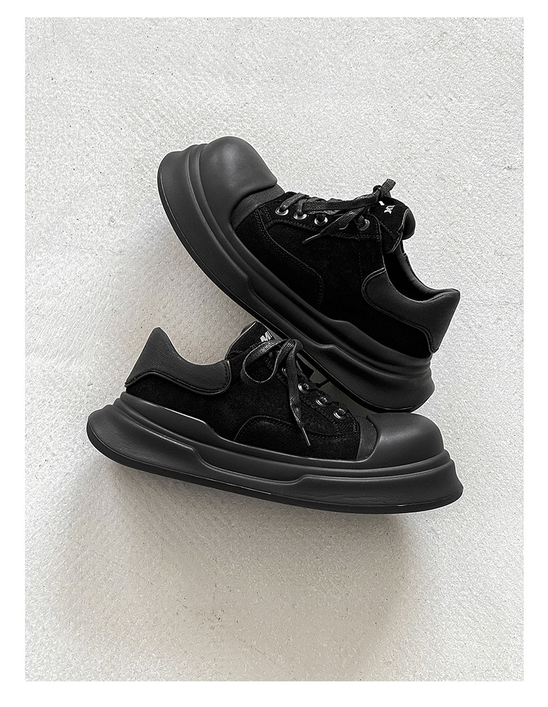 Chaussures décontractées polyvalentes à plateforme, style moche et mignon, basses, style skate, noires, à bout rond, en toile, pour hommes_voghion.com