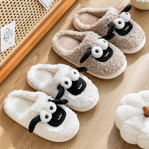 Couple cute little sheep cartoon cotton slippers for men and women winter home indoor warm and comfortable confinement shoes ins