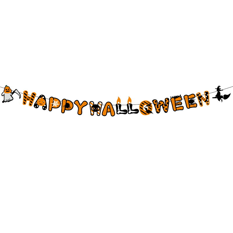 Nuevo Halloween transfronterizo, bandera, calabaza, bruja, fiesta KTV, decoración de papel, decoración del festival de fantasmas, accesorios