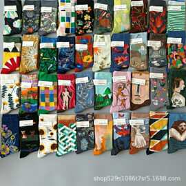 新法国风格小众油画文艺色彩快乐袜子中高筒女棉混小腿潮袜子