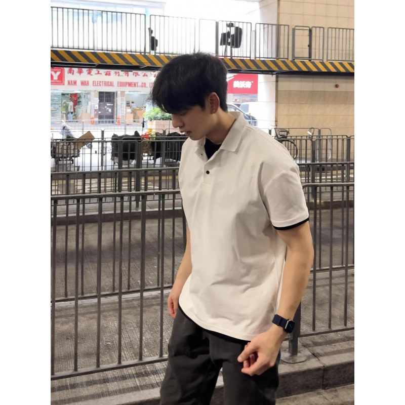 32-Count Fine Cotton Sorona Faux Two-Piece Polo Shirt with High-End Collar, Stylish and Versatile T-Shirt