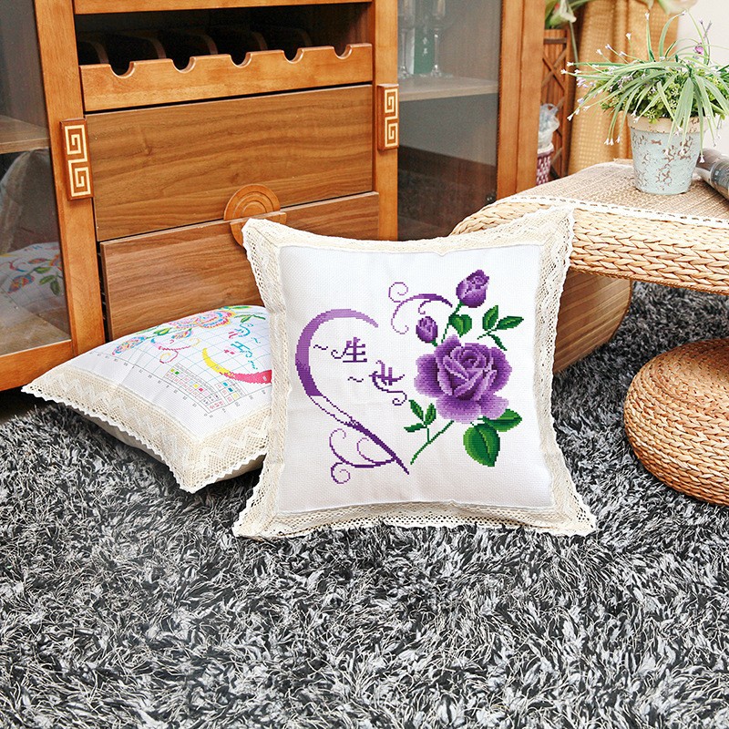Bordado DIY punto de cruz almohada hecha a mano sala de estar almohada cojín de la boda Lu Bordado pareja de dibujos animados impreso almohada Coche
