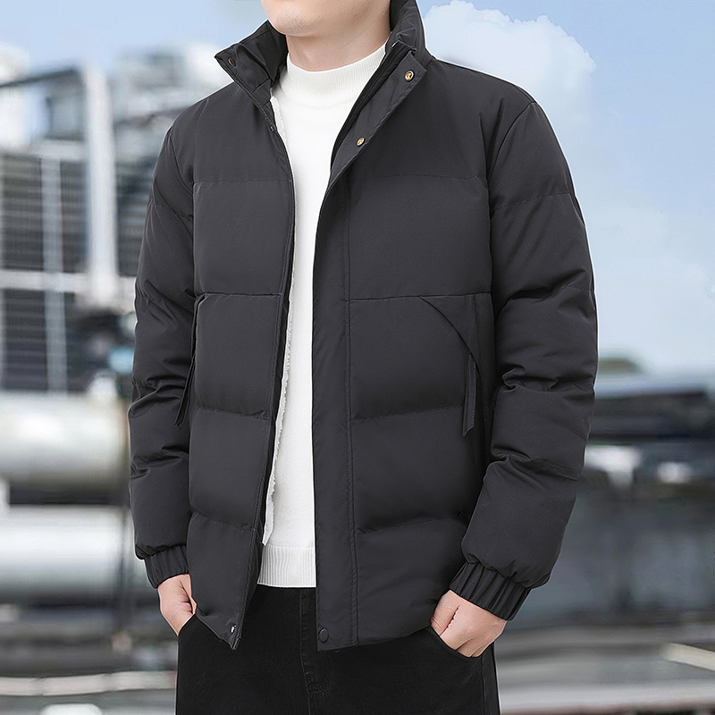 Winter casual simple stand-up collar fleece-lined cotton jacket, versatile for commuting, windproof, thickened and warm men's coat, available for wholesale