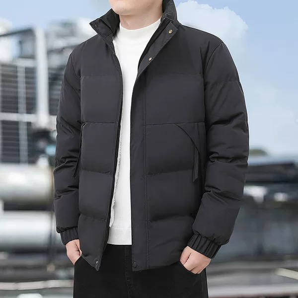Winter casual simple stand-up collar fleece-lined cotton jacket, versatile for commuting, windproof, thickened and warm men's coat, available for wholesale