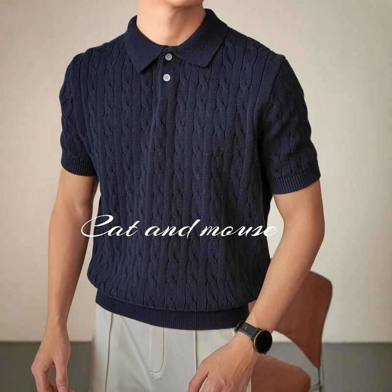 2025 Knitted Polo Shirt Men's Short-Sleeved High-End Trendy Brand Men's Clothing Summer Collared Breathable Casual Knitwear