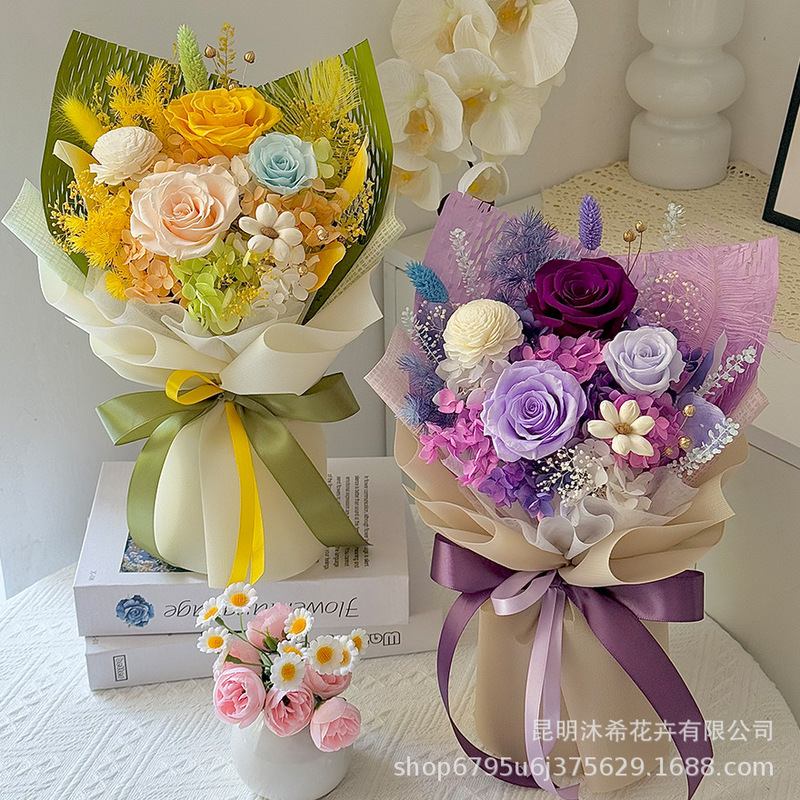 国境を越えたアマゾン永遠の花バラの花束中国のバレンタインデーの誕生日プレゼント高級花束本物の花|undefined