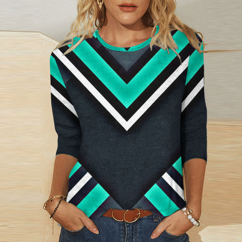 Pod/Jit/Foreign Trade Women's Clothing Geometric Rhombus Pattern Asymmetrical Digital Print Round Neck T-Shirt Top Wa25 Pod/Jit/Foreign Trade Women's Clothing Geometric Rhombus Pattern Asymmetrical Digital Print Round Neck T-Shirt Top Wa25