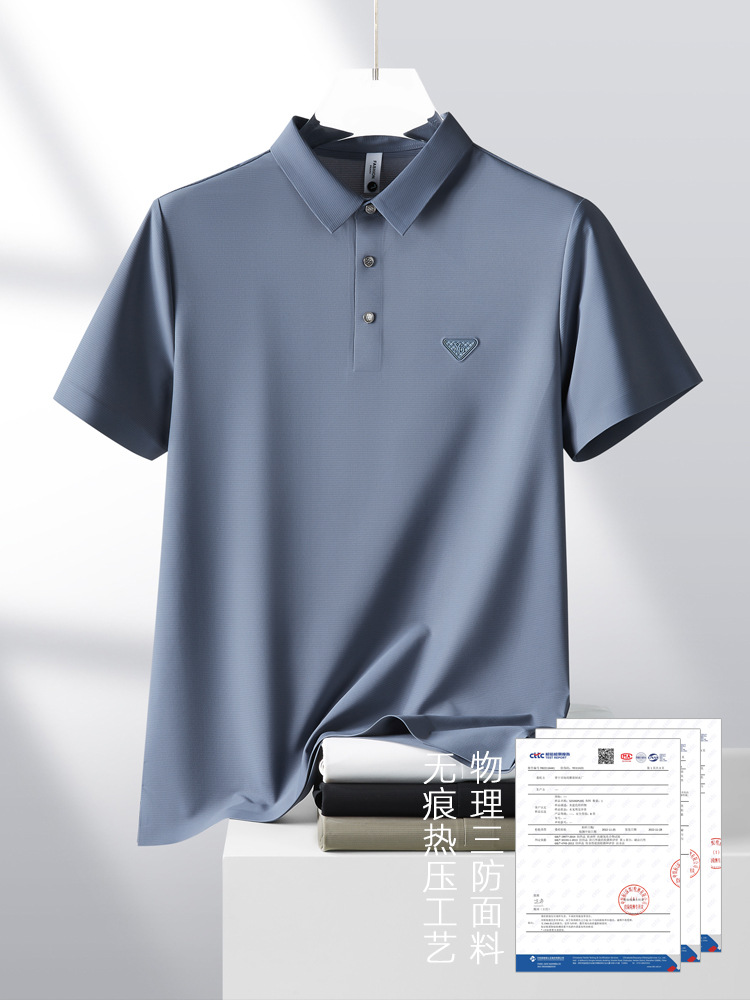 Polo de manga corta sin costuras para hombre, ropa masculina de alta gama, camiseta informal profesional para hombre, top negro de lujo ligero y moderno