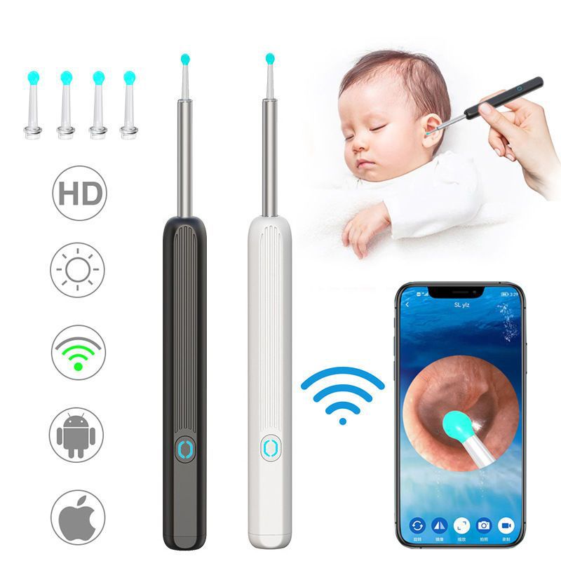 視覚的に耳を掘るスプーン無線wifiスマートフォンの高精細な耳を採取する道具の内視鏡の視覚的な耳を掘るスプーンの卸売り