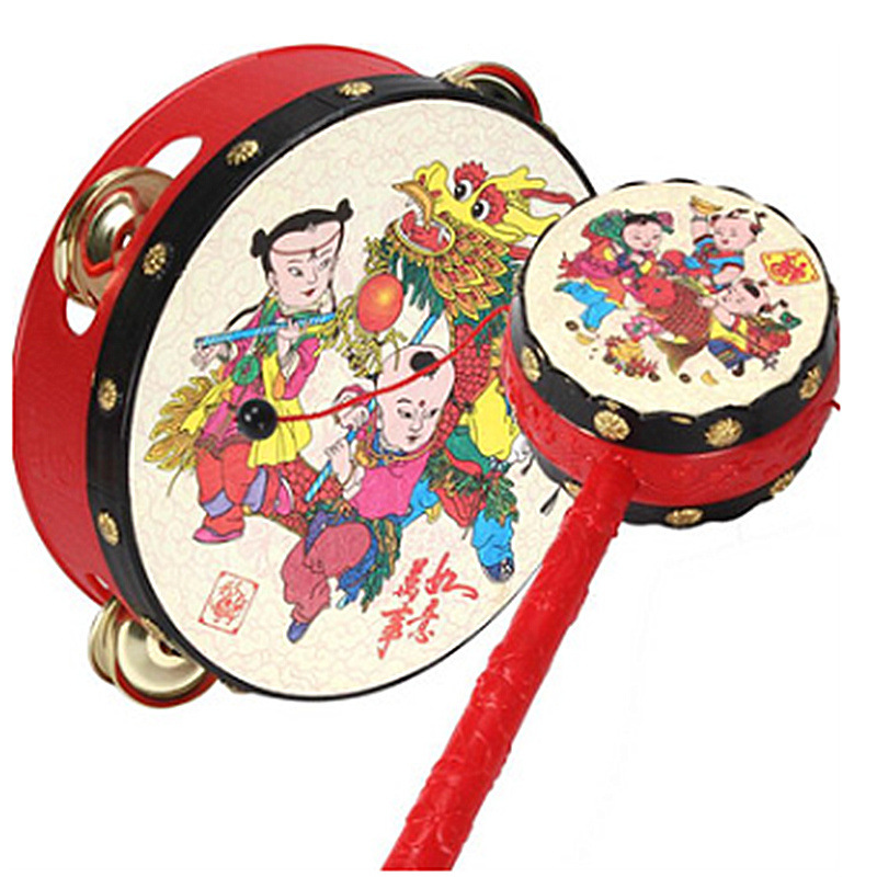 Instrumento de percusión para niños raqueta de mano sonajero tambor kindergarten tamaño pandereta Xinjiang danza tambor de mano sonajero image 5