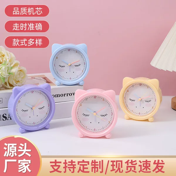 Creative Cute Cartoon Alarm Clock Cat Desktop Timepiece Student Simple Dormitory Bedside Clock Ornaments Children's Clock