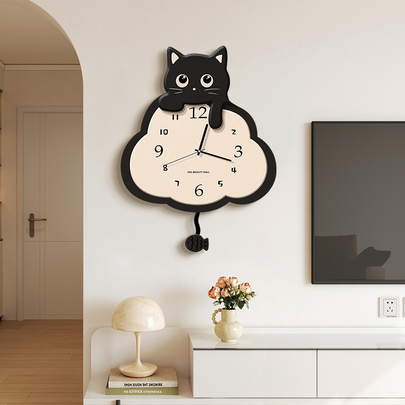 Medieval Style Clock Wall Clock Living Room Simple Clock Wall Hanging Creative Cute Cat Feeling 2025 New Style