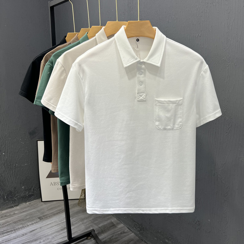 Light Mature Style Pocket Lapel Short-sleeved T-shirt Slightly Wide Men's Wear Simple Business Casual POLO Half-sleeved Top T-shirt