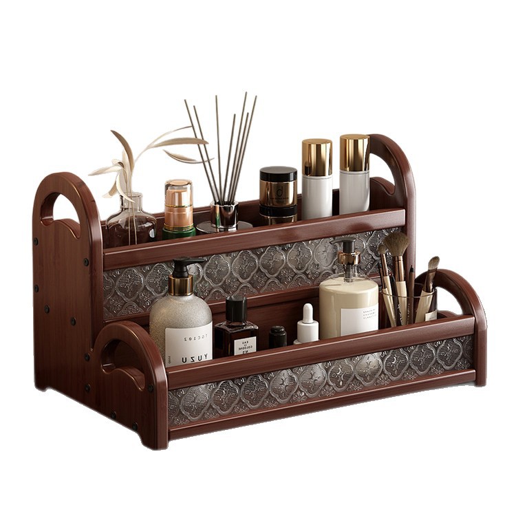 Desktop Cosmetics Storage Box Vanity Table Multi-layer Vintage Organizer Skincare Lipstick Perfume Organizing Display Stand