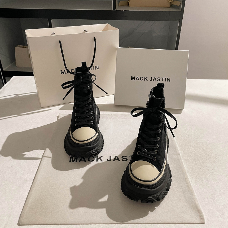 Luji – chaussures montantes en toile de denim pour femmes, véritable station européenne, nouvelles bottes Martin à semelles épaisses, bottes courtes de niche, printemps 2024_voghion.com