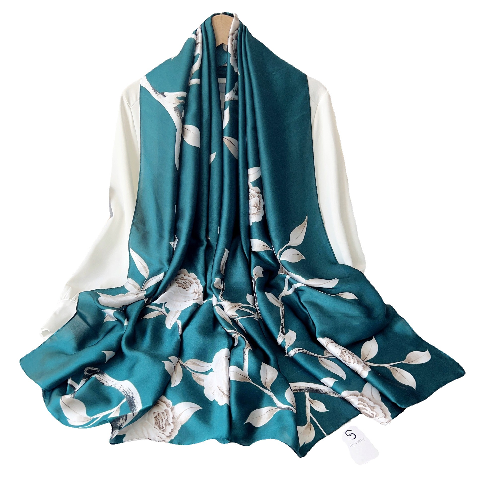 Beige Rosa impreso bufanda de las mujeres de verano de seda artificial delgada protector solar chal largo madre viajes fotografía bufanda