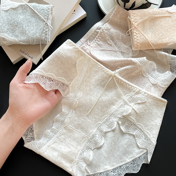 Grade 5A Baby Cotton Underwear Women's Mid-waist High Split Traceless Lace Sexy Cotton Crotch Underwear Women's Briefs