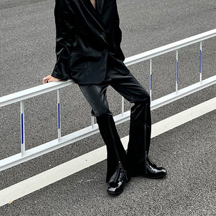New Spring and Autumn Xiaozhong High Street Zipper Split High Waist pu Leather Pants for Men and Women Neutral Dark Style Straight Trendy Pants