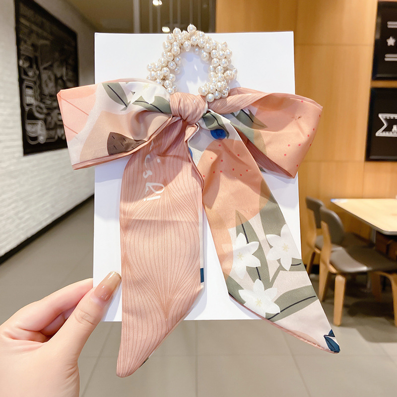 Banda de pelo de bufanda de seda corbata de pelo femenina Shixi Cinta de lazo de perla sale todo partido cuerda de cabeza Shixi 2021 cabello nuevo