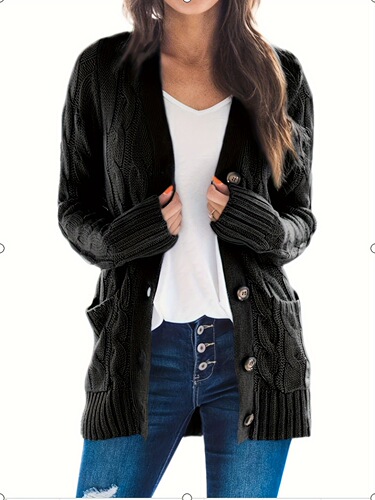 Women's Front Cardigan Fashion Button Thick Knit Coat Cross-border