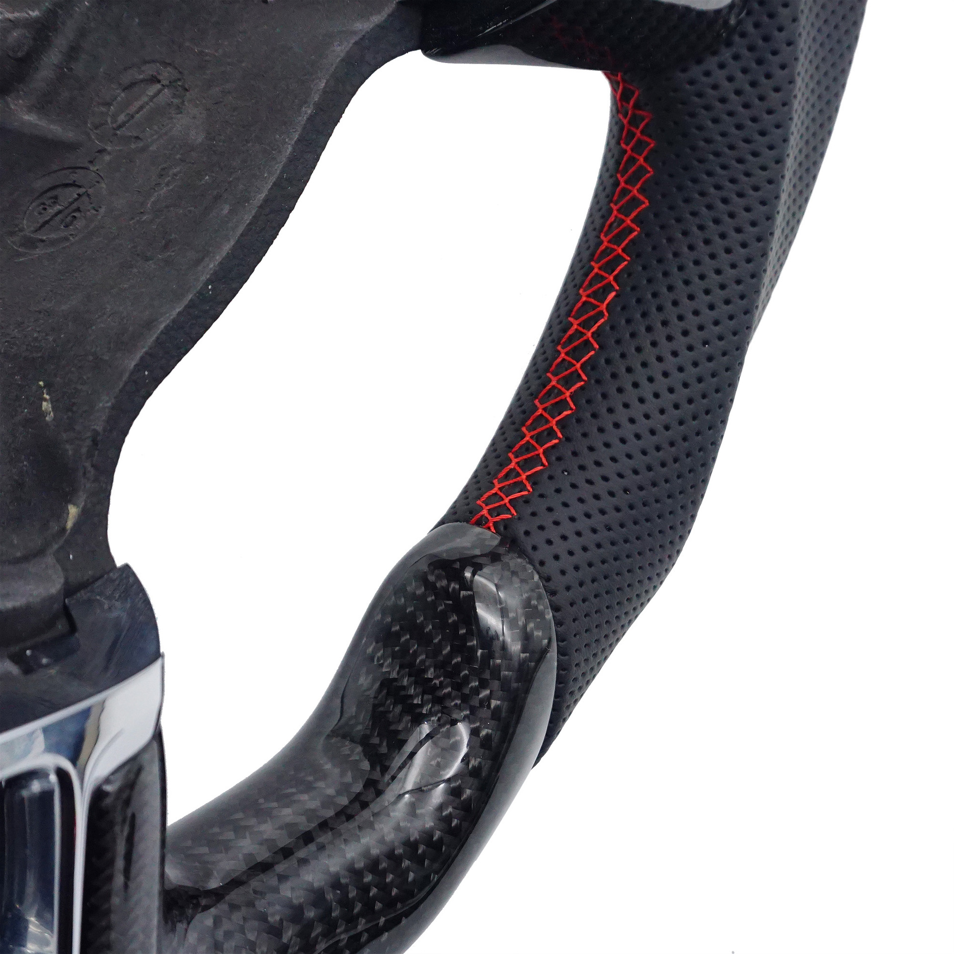 Suitable for Volkswagen Golf 6 Golf Mk6 Carbon Fiber Semi-Perforated Red Line Dual Red Centering Mark Steering Wheel