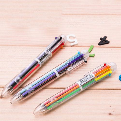 Qibo fresh transparent pen holder 6-color ballpoint pen six-in-one color ballpoint pen transparent 6-color ballpoint pen hand account pen